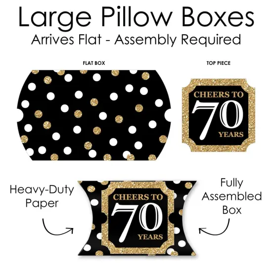 Big Dot of Happiness Adult 70th Birthday - Gold - Favor Gift Boxes - Birthday Party Large Pillow Boxes - Set of 12 {7}