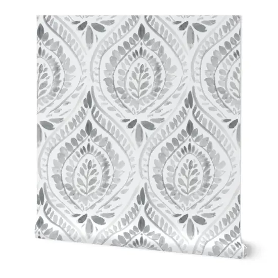 Peel & Stick Wallpaper 2FT Wide Mandala Leaf Watercolor Foliage Bohemian Ethnic Large Scale Custom Removable Wallpaper by Spoonflower {7}