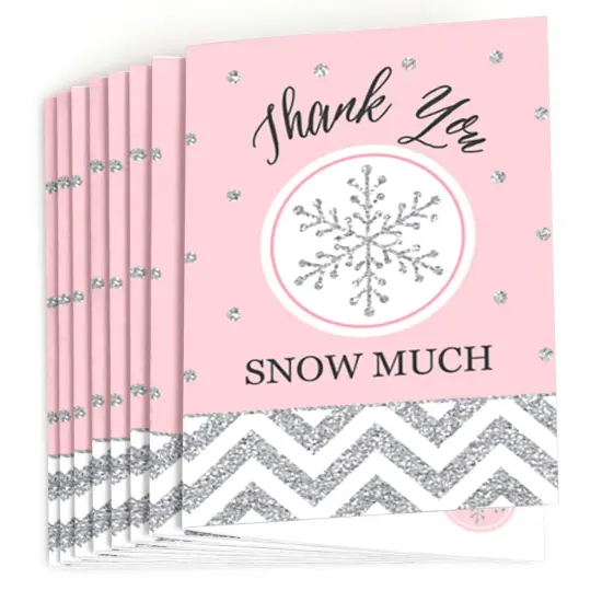 Big Dot of Happiness Pink Winter Wonderland - Holiday Snowflake Birthday Party or Baby Shower Thank You Cards (8 Count) {3}