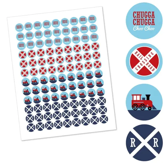 Big Dot of Happiness Railroad Party Crossing - Train Birthday or Baby Shower Round Candy Sticker Favors - Labels Fits Chocolate Candy (1 sheet of 108) {3}