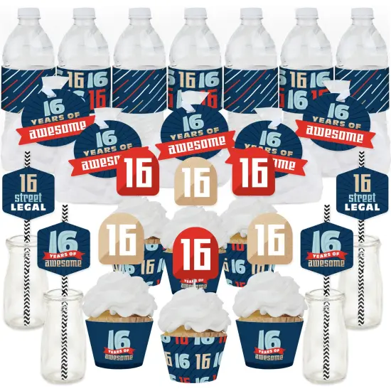 Big Dot of Happiness Boy 16th Birthday - Sweet Sixteen Birthday Party Favors and Cupcake Kit - Fabulous Favor Party Pack - 100 Pieces {1}