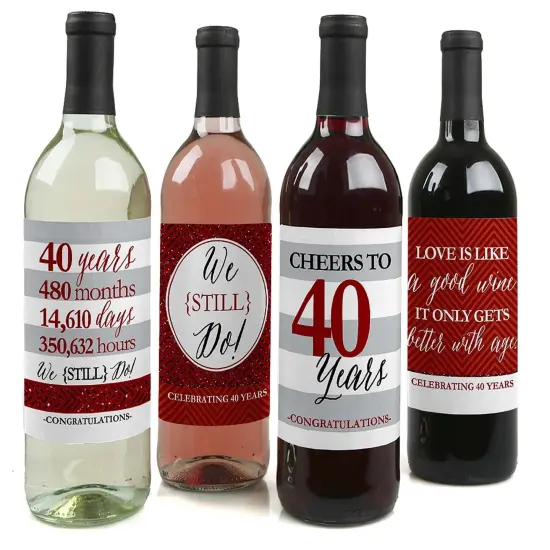Big Dot of Happiness We Still Do - 40th Wedding Anniversary Decorations for Women and Men - Wine Bottle Label Stickers - Set of 4 {1}