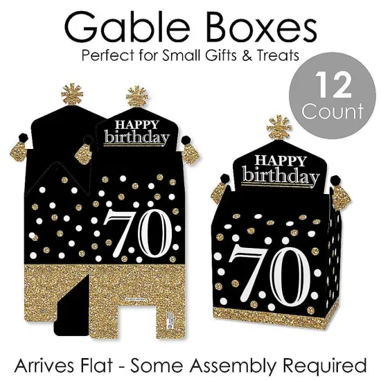 Big Dot of Happiness Adult 70th Birthday - Gold - Treat Box Party Favors - Birthday Party Goodie Gable Boxes - Set of 12 {7}