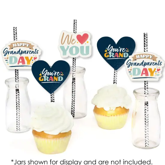 Big Dot of Happiness Happy Grandparents Day - Paper Straw Decor - Grandma & Grandpa Party Striped Decorative Straws - Set of 24 {6}