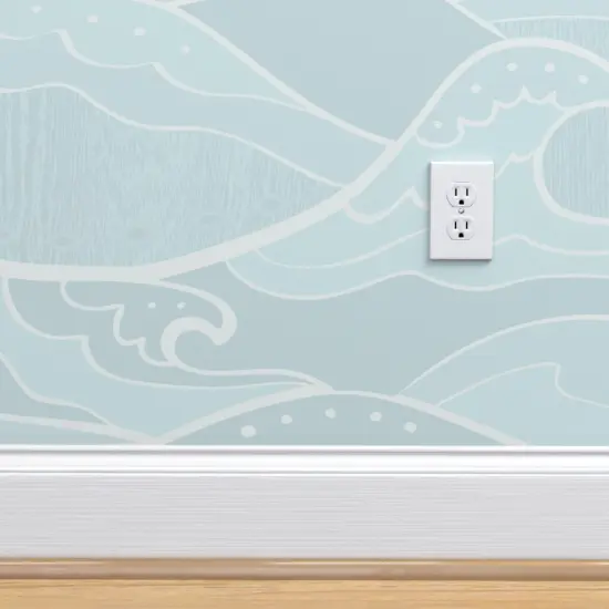 Peel & Stick Wallpaper 2FT Wide Monochrome Waves Light Green Blue Ocean Tide Modern Baby Nursery Marine Sea Nautical Custom Removable Wallpaper by Spoonflower {4}