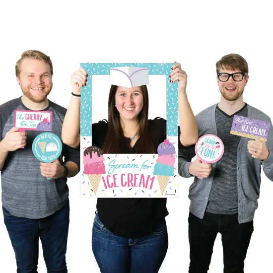 Big Dot of Happiness Scoop Up The Fun - Ice Cream - Sprinkles Party Selfie Photo Booth Picture Frame and Props - Printed on Sturdy Material {1}