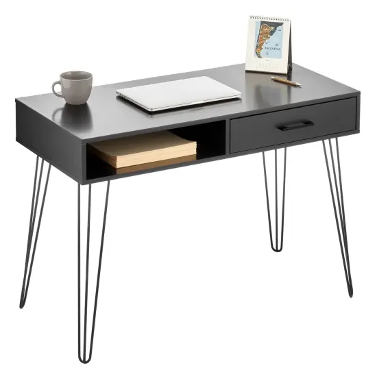 mDesign Metal/Wood Home Office Desk with Drawer, Hairpin Legs {6}