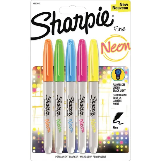 Sharpie Neon Fine Point Permanent Markers 5/Pkg-Orange, Green, Blue, Pink & Yellow {1}