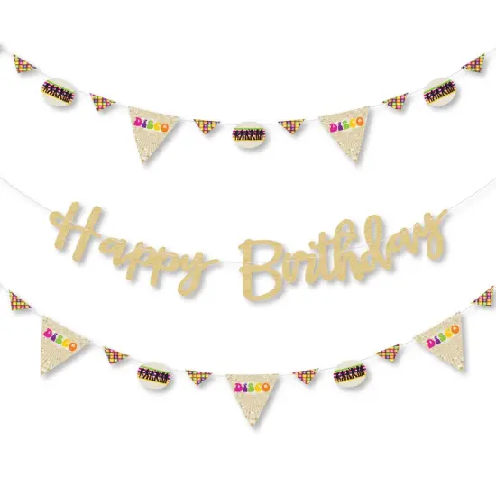 Big Dot of Happiness 70's Disco - 1970s Disco Fever Party Letter Banner Decor - 36 Cutouts & No-Mess Real Gold Glitter Happy Birthday Banner Letters {1}