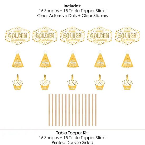 Big Dot of Happiness Golden Birthday - Happy Birthday Party Centerpiece Sticks - Table Toppers - Set of 15 {7}