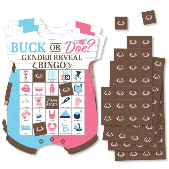 Big Dot of Happiness Buck or Doe - Picture Bingo Cards and Markers - Hunting Gender Reveal Party Shaped Bingo Game - Set of 18 {1}