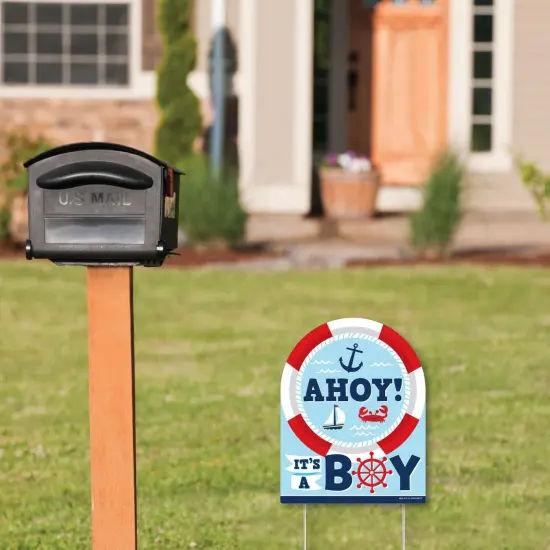 Big Dot of Happiness Ahoy It's a Boy - Outdoor Lawn Sign - Nautical Baby Shower Yard Sign - 1 Piece {3}