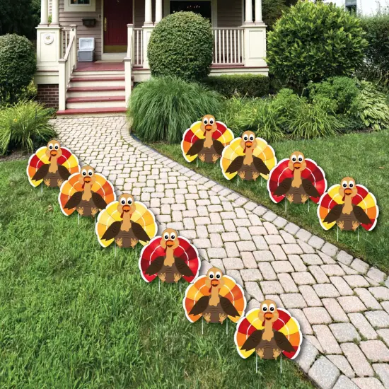 Big Dot of Happiness Thanksgiving Turkey - Turkey Lawn Decorations - Outdoor Fall Harvest Yard Decorations for Thanksgiving - 10 Piece {1}
