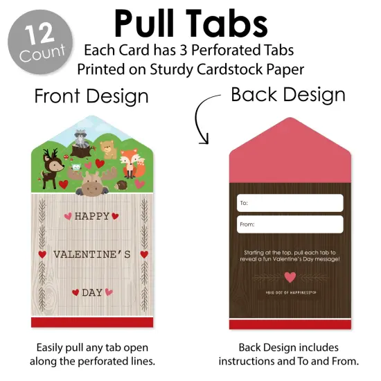 Big Dot of Happiness Woodland Creatures - Forest Cards for Kids - Happy Valentine's Day Pull Tabs - Set of 12 {6}