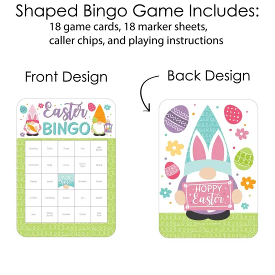Big Dot of Happiness Easter Gnomes - Bingo Cards and Markers - Spring Bunny Party Shaped Bingo Game - Set of 18 {4}
