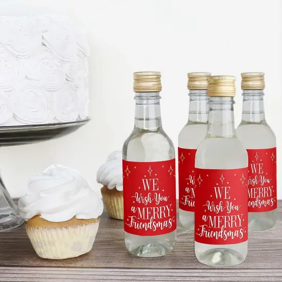 Big Dot of Happiness Red and Gold Friendsmas - Mini Wine and Champagne Bottle Label Stickers - Friends Christmas Party Favor Gift - Set of 16 {4}
