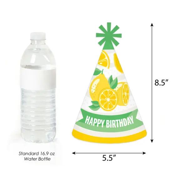 Big Dot of Happiness So Fresh - Lemon - Cone Happy Birthday Party Hats for Kids and Adults - Set of 8 (Standard Size) {4}