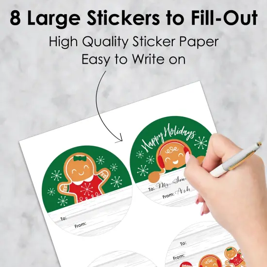 Big Dot of Happiness Gingerbread Christmas - Round Gingerbread Man Holiday Party To and From Gift Tags - Large Stickers - Set of 8 {6}