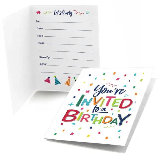 Big Dot of Happiness Cheerful Happy Birthday - Fill In Colorful Birthday Party Invitations (8 count) {1}