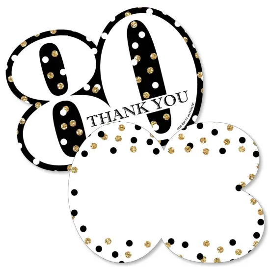 Big Dot of Happiness Adult 80th Birthday - Gold - Shaped Thank You Cards - Birthday Party Thank You Note Cards with Envelopes - Set of 12 {1}