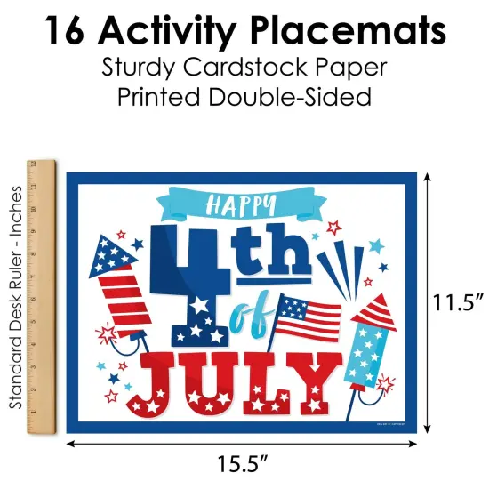 Big Dot of Happiness Firecracker 4th of July - Paper Red, White and Royal Blue Party Coloring Sheets - Activity Placemats - Set of 16 {6}