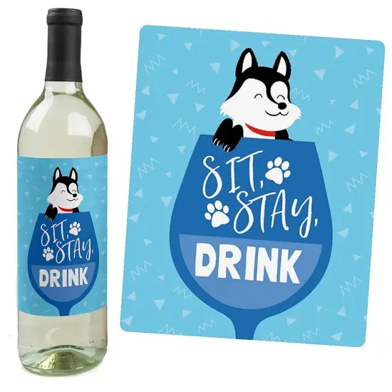 Big Dot of Happiness Pawty Like a Puppy - Dog Baby Shower or Birthday Party Decorations for Women and Men - Wine Bottle Label Stickers - Set of 4 {6}