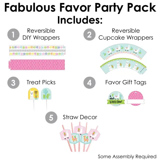 Big Dot of Happiness Whole Llama Fun - Llama Fiesta Baby Shower or Birthday Party Favors and Cupcake Kit - Fabulous Favor Party Pack - 100 Pieces {3}
