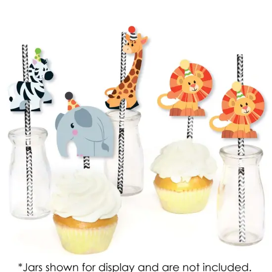 Big Dot of Happiness Jungle Party Animals - Paper Straw Decor - Safari Zoo Animal Birthday Party or Baby Shower Striped Decorative Straws - Set of 24 {6}