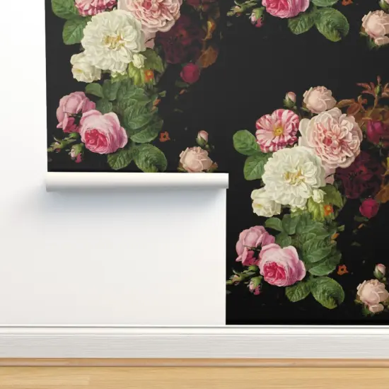 Peel & Stick Wallpaper 2FT Wide Moody Gothic Floral Vintage Garden English Roses Victorian Chintz Custom Removable Wallpaper by Spoonflower {2}