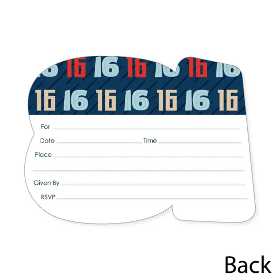Big Dot of Happiness Boy 16th Birthday - Shaped Fill-In Invitations - Sweet Sixteen Birthday Party Invitation Cards with Envelopes - Set of 12 {6}