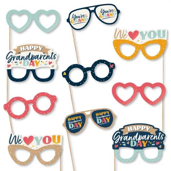Big Dot of Happiness Happy Grandparents Day Glasses - Paper Card Stock Grandma & Grandpa Party Photo Booth Props Kit - 10 Count {1}
