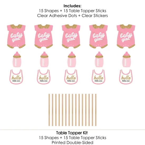 Big Dot of Happiness Hello Little One - Pink and Gold - Girl Baby Shower Party Centerpiece Sticks - Table Toppers - Set of 15 {7}
