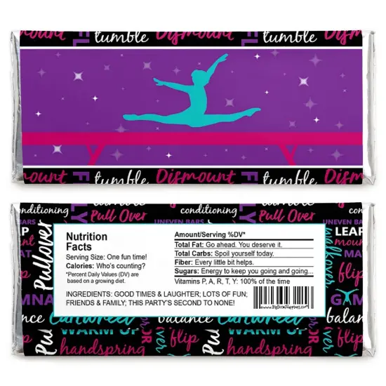 Big Dot of Happiness Tumble, Flip & Twirl - Gymnastics - Candy Bar Wrapper Birthday Party or Gymnast Party Favors - Set of 24 {3}