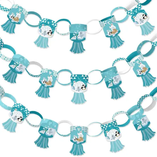 Big Dot of Happiness Arctic Polar Animals - 90 Chain Links & 30 Paper Tassels Decor Kit - Baby Shower or Birthday Party Paper Chains Garland - 21 feet {1}