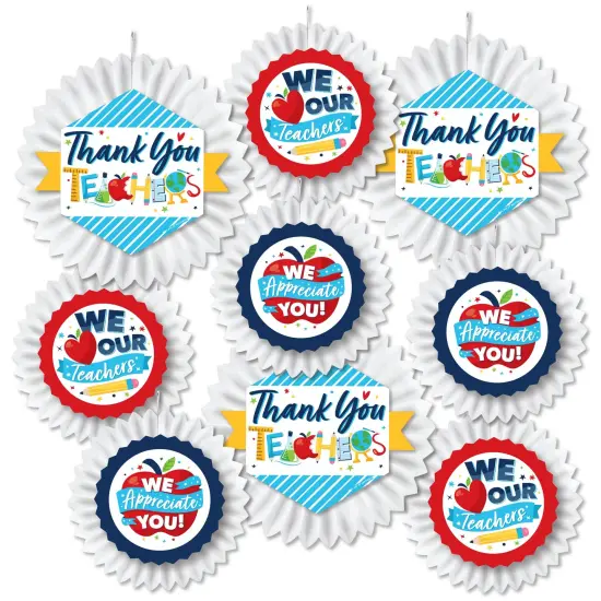 Big Dot of Happiness Thank You Teachers - Hanging Teacher Appreciation Tissue Decoration Kit - Paper Fans - Set of 9 {1}