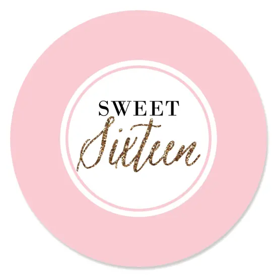 Big Dot of Happiness Chic 16th Birthday - Pink and Gold - Birthday Party Circle Sticker Labels - 24 Count {1}