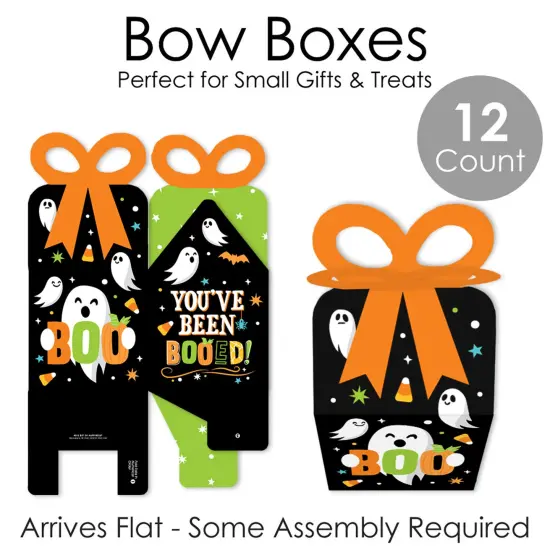 Big Dot of Happiness You've Been Booed - Square Favor Gift Boxes - Ghost Halloween Party Bow Boxes - Set of 12 {7}