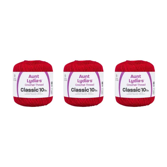 Aunt Lydia Classic Victory Red Crochet - 3 Pack of 350y/320m - Cotton - Gauge 10 - Crochet {1}