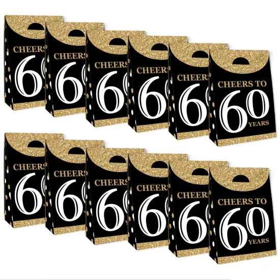 Big Dot of Happiness Adult 60th Birthday - Gold - Birthday Gift Favor Bags - Party Goodie Boxes - Set of 12 {6}