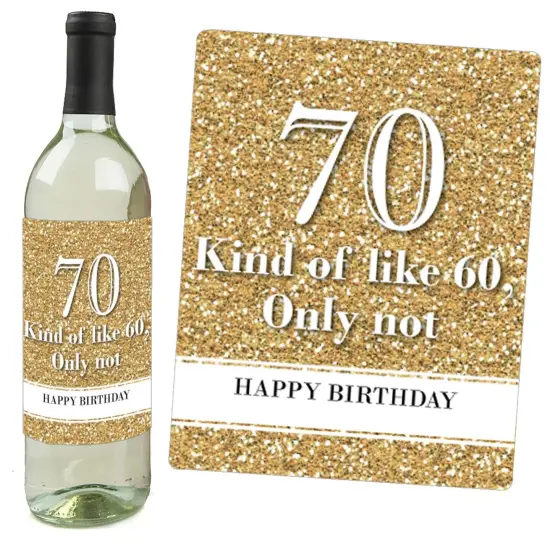 Big Dot of Happiness Adult 70th Birthday - Gold - Birthday Party Gift for Women and Men - Wine Bottle Label Stickers - Set of 4 {3}
