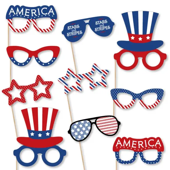 Big Dot of Happiness Patriotic Glasses - Paper Card Stock Memorial Day, 4th of July, or Labor Day USA Party Photo Booth Props Kit - 10 Count {1}