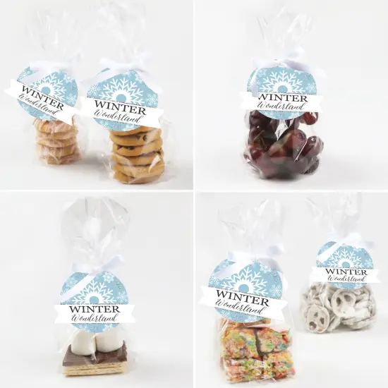 Big Dot of Happiness Winter Wonderland - Snowflake Holiday Party and Winter Wedding Clear Goodie Favor Bags - Treat Bags With Tags - Set of 12 {6}