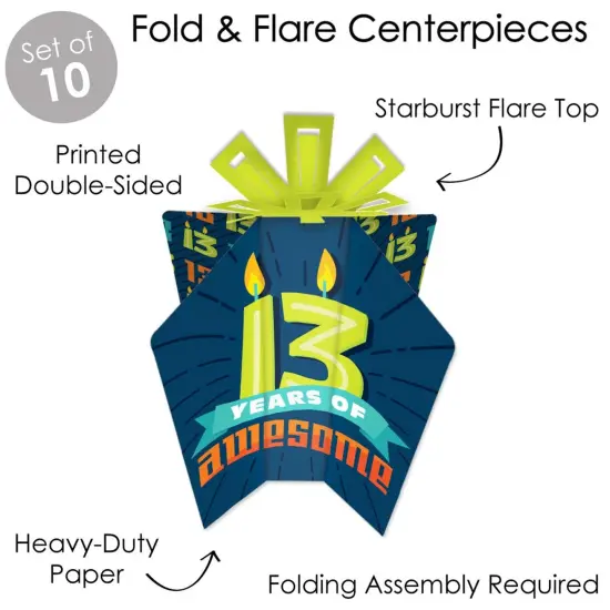 Big Dot of Happiness Boy 13th Birthday - Table Decorations - Official Teenager Birthday Party Fold and Flare Centerpieces - 10 Count {4}