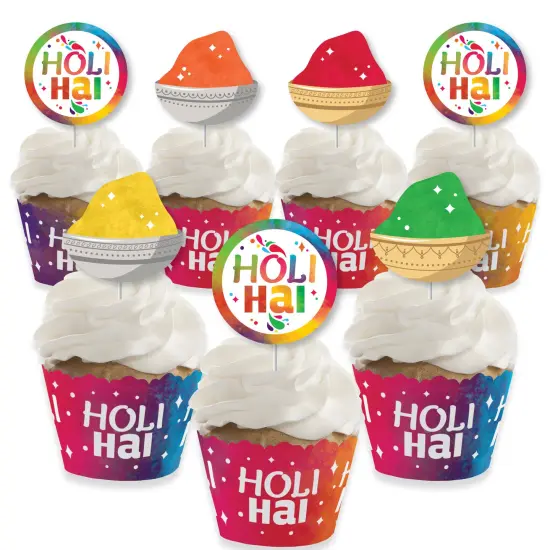 Big Dot of Happiness Holi Hai - Cupcake Decoration - Festival of Colors Party Cupcake Wrappers and Treat Picks Kit - Set of 24 {1}