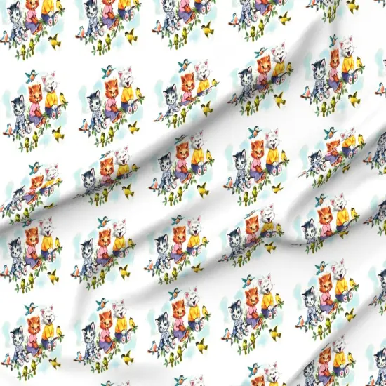 Various Fabrics by the Yard or Fat Quarter Vintage Retro Kitsch Cats Kittens Birds Sky Clouds Children Nursery Trees Leaves Kids Fairy Custom Printed Fabric by Spoonflower {6}