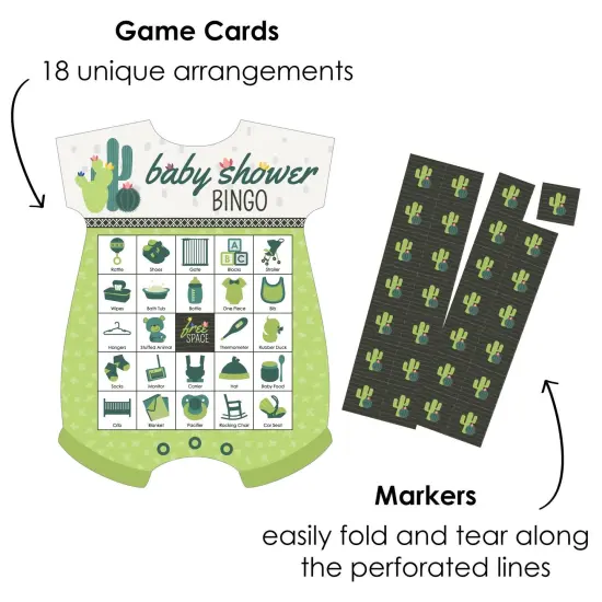Big Dot of Happiness Prickly Cactus Party - Picture Bingo Cards and Markers - Baby Shower Shaped Bingo Game - Set of 18 {3}
