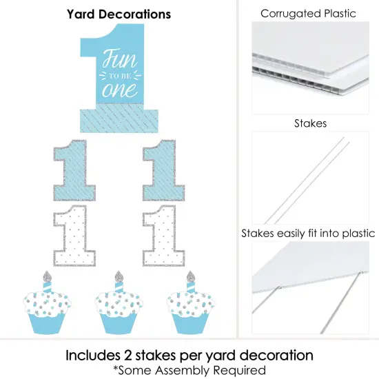 Big Dot of Happiness 1st Birthday Boy - Fun to be One - Yard Sign & Outdoor Lawn Decorations - First Happy Birthday Party Yard Signs - Set of 8 {6}