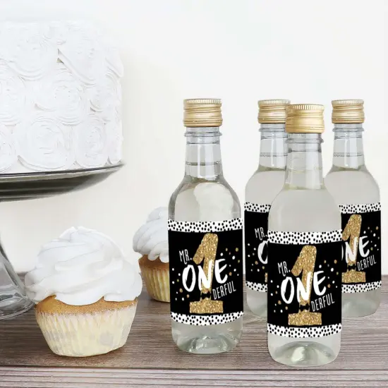 Big Dot of Happiness 1st Birthday Little Mr. Onederful - Mini Wine Bottle Label Stickers - First Birthday Favor Gift for Women and Men - Set of 16 {4}