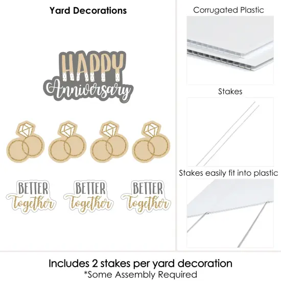 Big Dot of Happiness Happy Anniversary - Yard Sign and Outdoor Lawn Decorations - Gold and Silver Wedding Anniversary Yard Signs - Set of 8 {6}