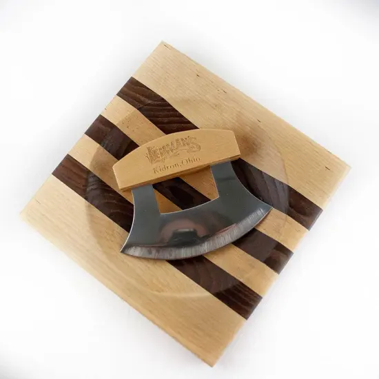 Lehman's ULU Knife and Chopping Bowl, Curved Stainless Steel Rocker Knife Chops and Minces Salad, Vegetables and Herbs, Comes with Hardwood Chopping Bowl Cutting Board {1}